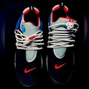 NIKE AIR PRESTO PRM BLACK BLUE WITH ORANGE NIKE EMBLEM SIZE 12